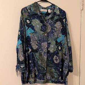 Blue Mosaic Button-Up Shirt